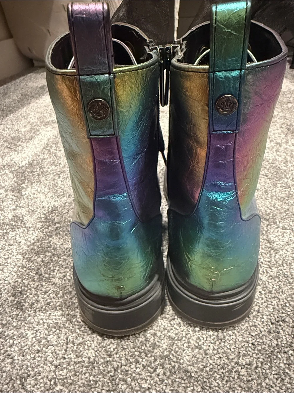 Nina Kids Chassy Metallic Iridescent Combat Boots Girls Size 6
